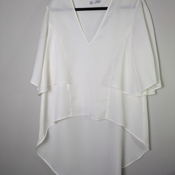 Zara White V-Neck Hi-Low Hem Oversized Layering Artsy Flowy Tunic Beach Vacation - Picture 1 of 16